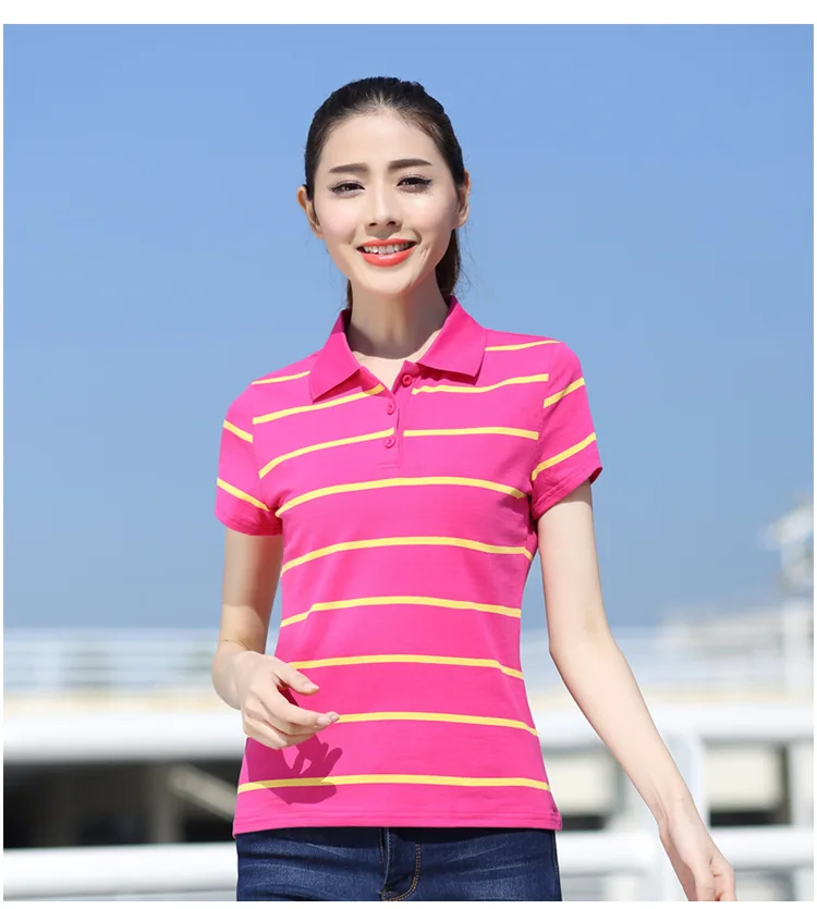 Baharcelin 6 цветов хлопковая футболка-поло в полоску рубашка большого размера для женщин отложной воротник короткий рукав тонкий хлопок спортивные женские Т-образные Топы