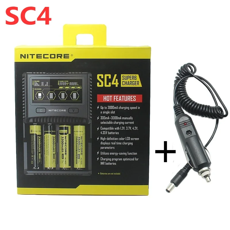 Nitecore SC4 D4 D2 I4 I2 цифровой процессор inteligente ЖК-схема Global de seguros Li-Ion 18650 14500 16340 26650 de cargador - Цвет: SC4 with car charger