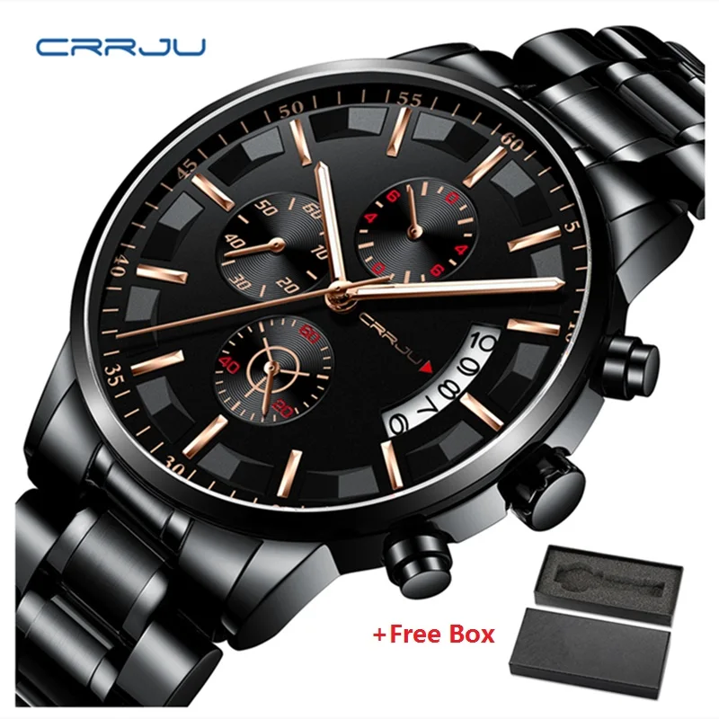 

2019 New CRRJU Top Brand Luxury Watches Men Business Casual Stainless Steel Chronograph Quartz Watch Automatic Date Wristwatches