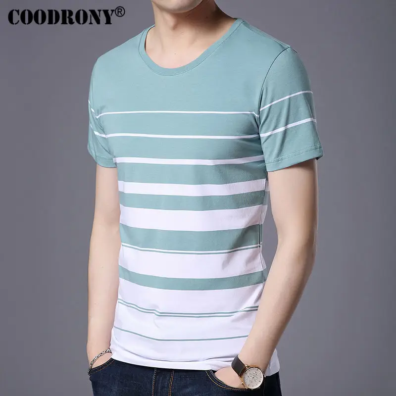 COODRONY Cotton Short Sleeve T-Shirt Men Brand Clothing 2018 Spring Summer New Fashion Striped Print O-Neck Tee Shirt Tops S7633 COODRONY Cotton Short Sleeve T-Shirt Men Brand Clothing 2018 Spring Summer New Fashion Striped Print O-Neck Tee Shirt Tops S7633