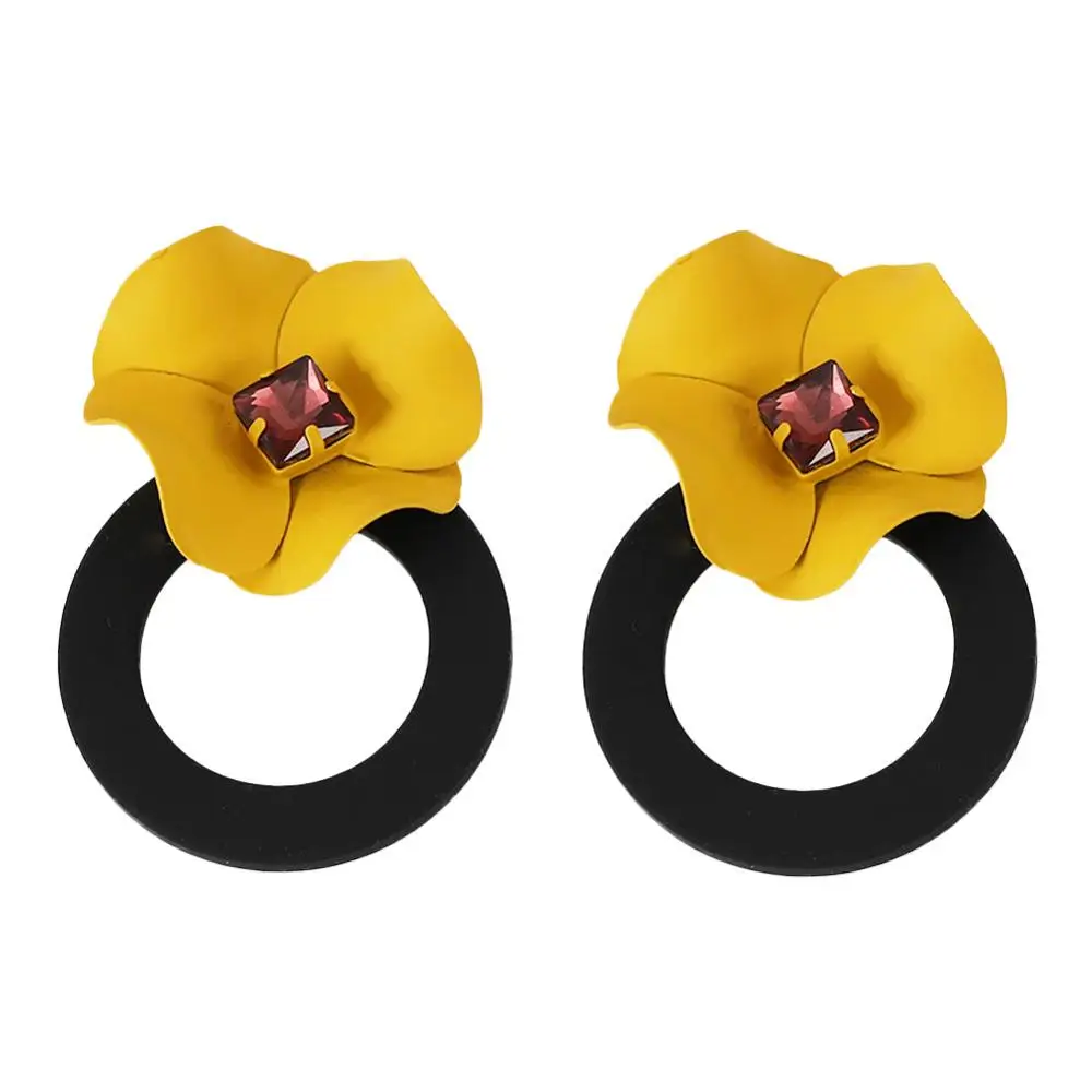 Лидер продаж, круглые женские серьги-капли, Bohenian, желтый цветок, свадебные серьги, винтажные подарки для девушек - Окраска металла: Black