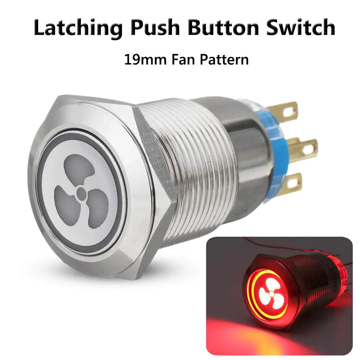19mm LED Push Button Switch 12V Self-Lock Panel Fan Switch For Car Truck Lorry Boat - Color: Red