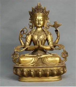 

Rare China Tibet Bronze 4 Arms Kwan-yin Chenrizg Buddha Statue