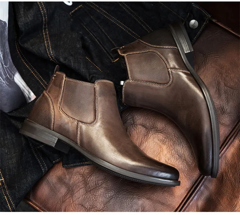 Мужские Ботинки «челси» с острым носком из натуральной кожи, мужской Ботильоны без застежки Бизнес мужские туфли-оксфорды; Осенне-зимние повседневная обувь