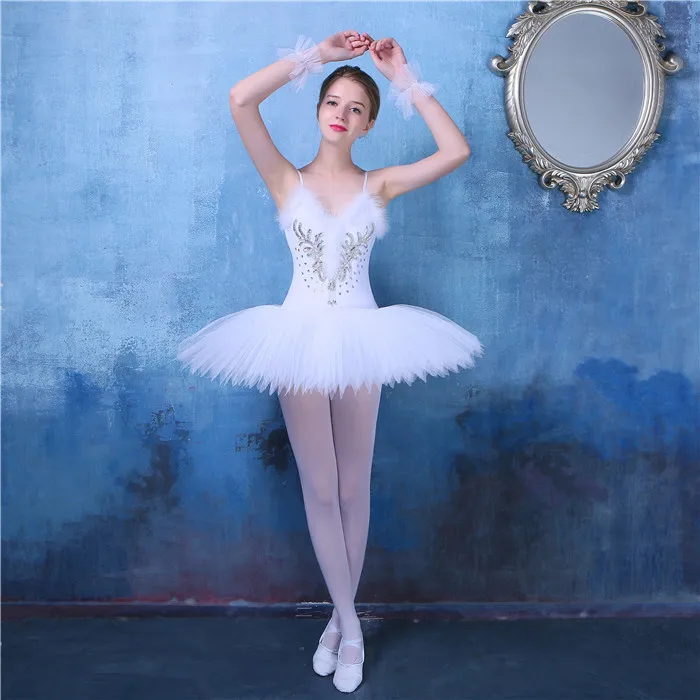 Взрослых Professional балетные костюмы Белый Лебединое озеро балетная юбка пачка с бретели для нижнего белья восемь слоистых жесткий органзы