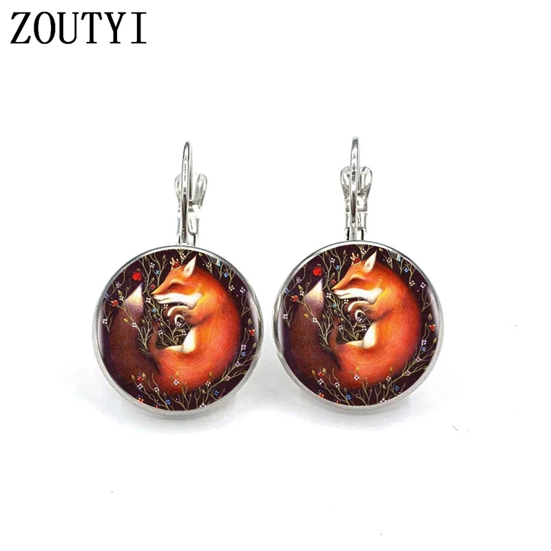 

New/glamour fashion exquisite fox style pattern, convex glass inlay earrings, women wear jewelry.