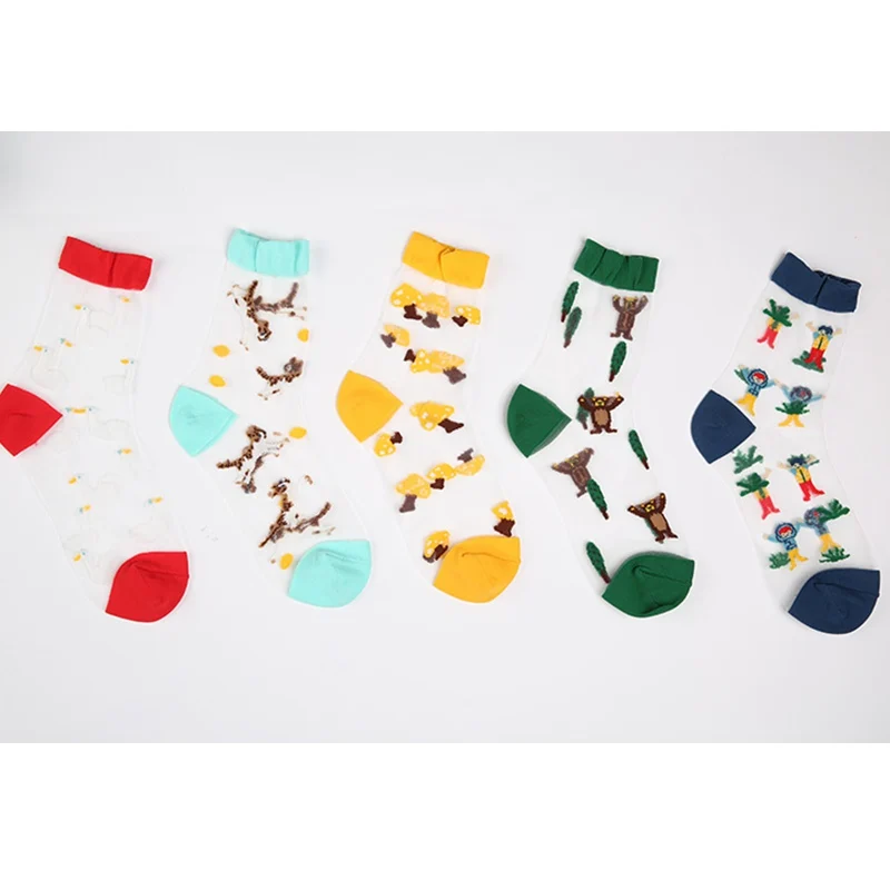 

SP&CITY News 2 Pairs Animal Patterned Transparent Short Socks Women Cartoon Thin Funny Hipster Socks Female Harajuku Art Socks
