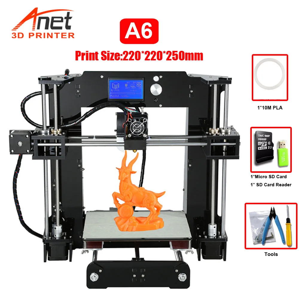 buy Anet A6 3D Printer Desktop Unit High Precision Full Acrylic Reprap Prusa i3 DIY3D Printer Kit 16GB SD Card LCD Large Size