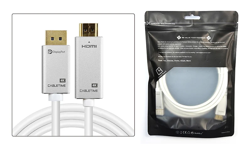 Кабель DisplayPort to HDMI кабель адаптер 4K 30Hz DP To HDMI позолоченный DisplayPort1.2 для HDTV проектора ноутбука, Montor N165