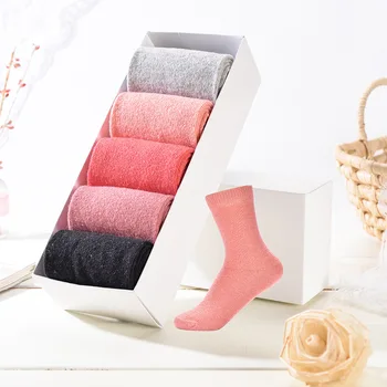 

PEONFLY Autumn Winter Rabbit Wool funny Socks women Thickening Keep Warm Solid Color Canister Woman Socks Joker 5PAIRS/LOT