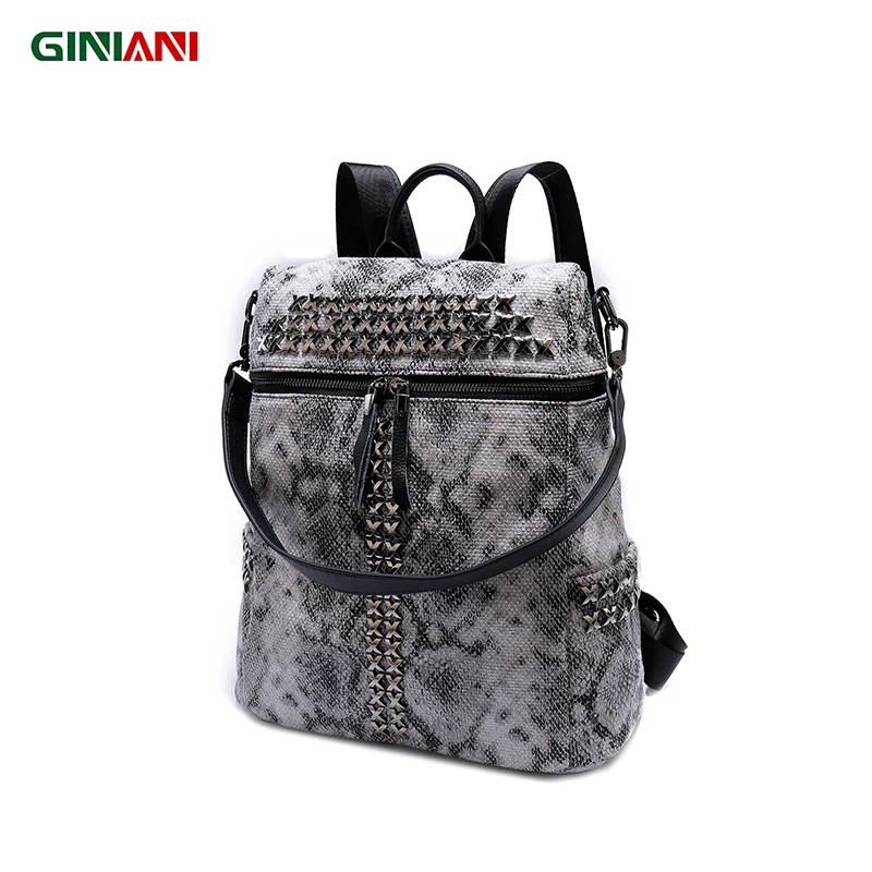 

GINIANI Speical Serpentine Material XX Rivet Cool Rock Style Unisex Backpack Women's Front Zipper Large Capacity Shoulder Bags