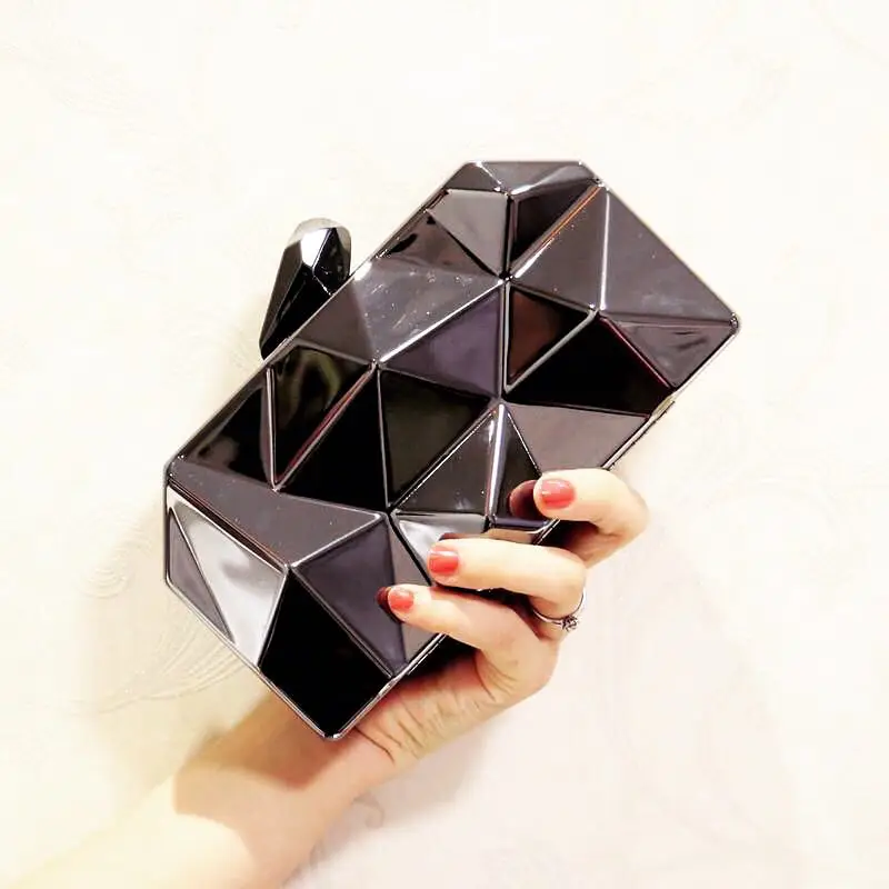 

Women Mini Handbag Bags Clutches Bling Clutch with Chain Shining Metal Geometry Evening Clutch Bolsas Femininas Lock Designers