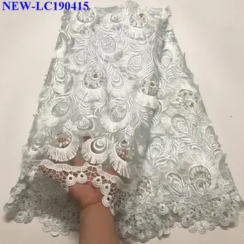 

2019 Nigerian French Mesh Lace Fabric Embroidered High Quality with beads African french tulle lace fabrics In White Color NXE01