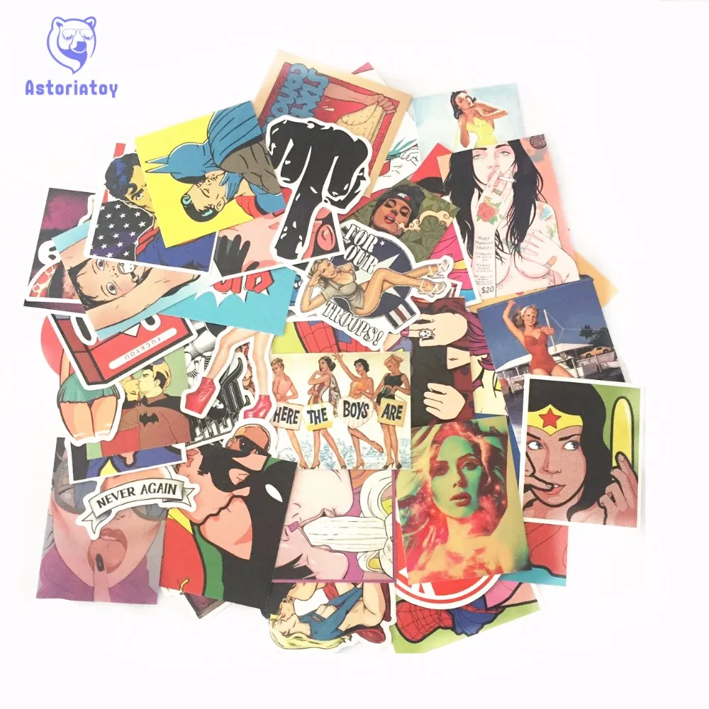 50PCS dirty styling bad joke sexual girl sticker bomb waterproof graffiti Doodle sticker skateboard decal font