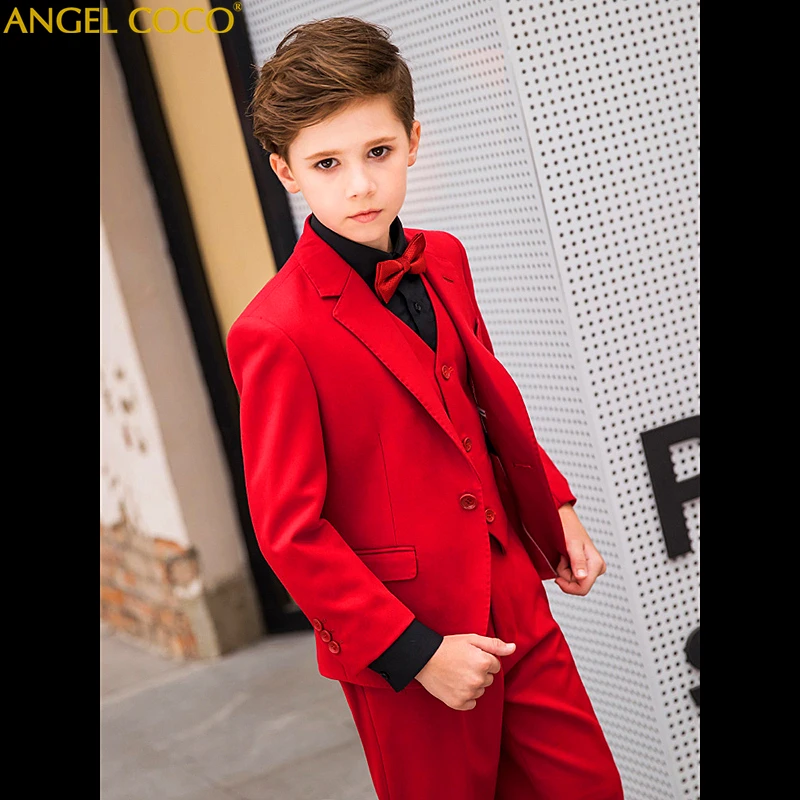 

5pcs/set Boys Blazer Suits set (suit+pant+vest+shirt+tie) Kid Boy Wedding Party Suits Blazer Costume Garcon Formal School wears