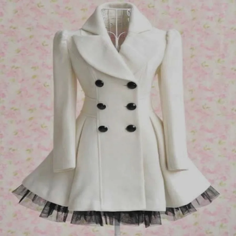 

Women Double Breasted White Red Blue Black Dress Coat S M L XL XXL Jacket