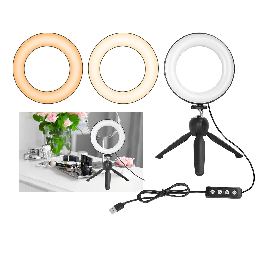 

Zomei LED Ring Fill Light 6.0" 16cm 3200-5600K 64 LEDs Selfie Ring Lamp Photographic Lighting With Mini Tripod with USB Plug