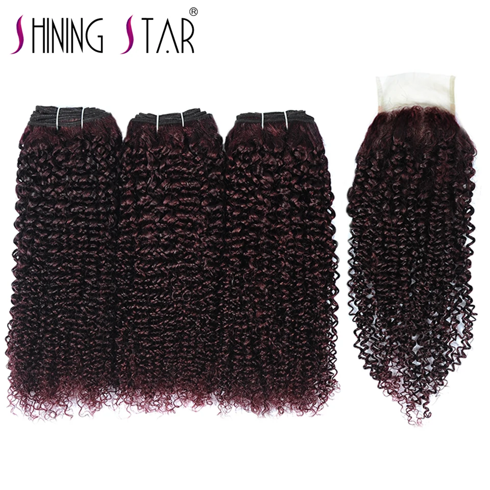 Grape Purple 3 Kinky Curly Bundles With Closure Peruvian Human Hair
Weave With Closure Dark Red Shining Star Non Remy No Tangle