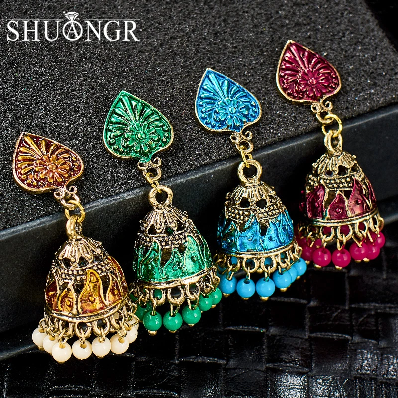 

SHUANGR India Jhumka Gypsy Jewelry Ethnic Indian Birdcage Earring Women Gold Color Egypt Drop Earring Retro Vintage Boho Jewelry