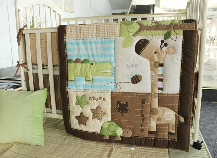 6pcs Baby Crib Bedding Set For Boys Cot Set Bed Applique