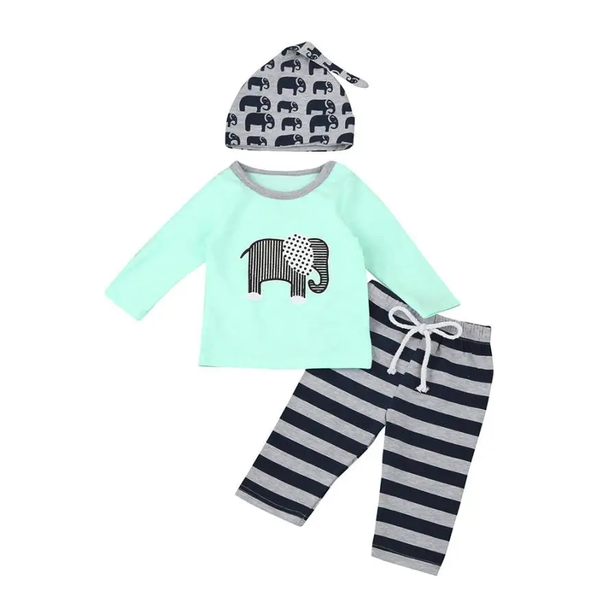 2017 3pcs Toddler Infant Baby Boy Girl Elephant Clothes Set Tops+Pants