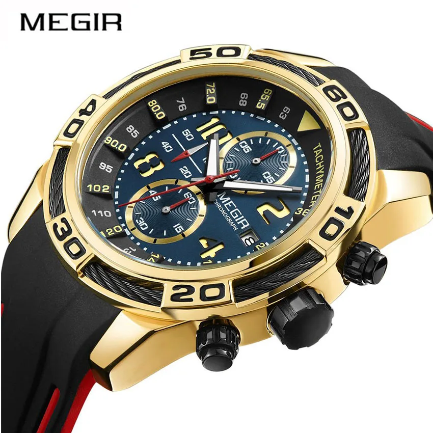 

MEGIR Men's Quartz Watch Fashion Men Wristwatch Silicone Strap Chronograph Time Clock Sport Male Wristwatches Relogio Masculino
