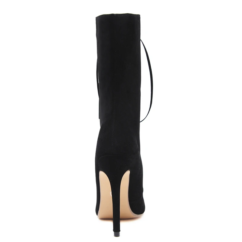 Heel 11cm mollet Mi Talons Noir Dames Haute Stiletto Black Bottes Femmes Up Chaussures Cm 11 Troupeau Dentelle Mode Femelle D'hiver cL5R34AjqS