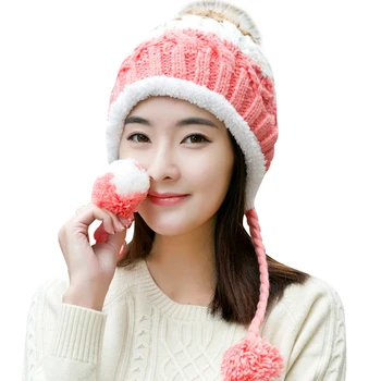 

10PCS / LOT SINGYOU Sweet Cute Knitted Hat for Women Winter Thicken Warm Beanie Cap Skullies Female Bonnet
