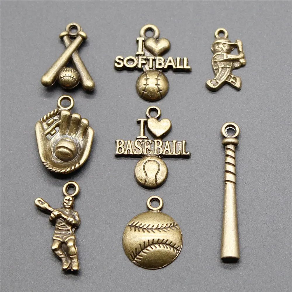 

10pcs Baseball Softball Charm Pendants Jewelry Making Sport Charm For Jewelry Making Antique Bronze Color
