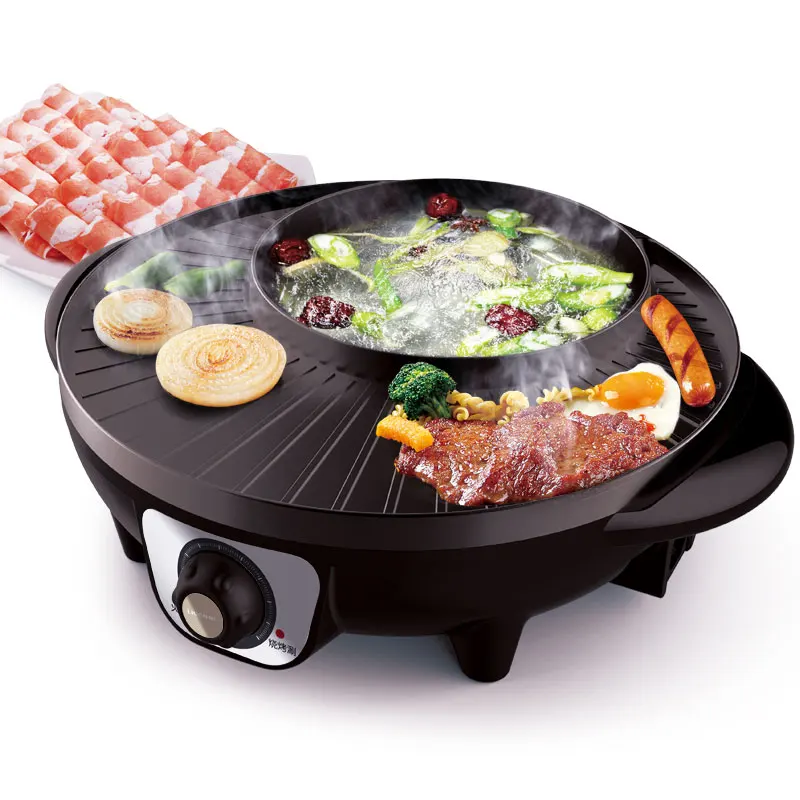 220V Electric Barbecue Grill Hot Pot Multifunctional Cooker 2 In 1 Non