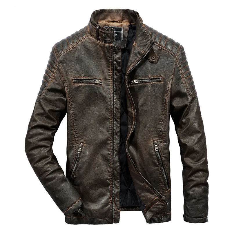 Men's Quilted Leather Jacket Motorcycle Bikers Jackets Autumn Winter Outwear Coats Large Size Male Clothes Thick Warm Tops 2018 | Мужская