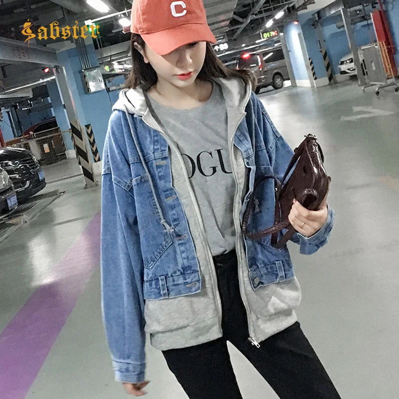

2018 Girls Basic Denim Coat Soild Color Hooded Drawstring With Pockets Jacket Long Sleeve Single Breasted Outerwear XZ469