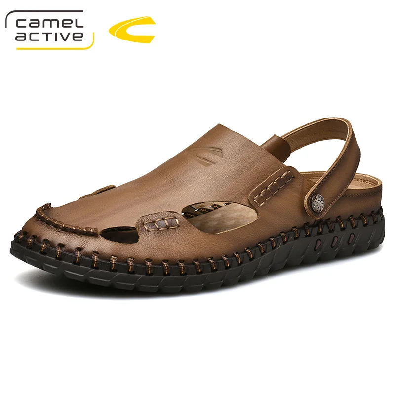 Camel Active/ г. Новые летние мужские обычные пляжные сандалии из натуральной кожи Мужская нескользящая обувь с закругленным носком 19305 - Цвет: Хаки