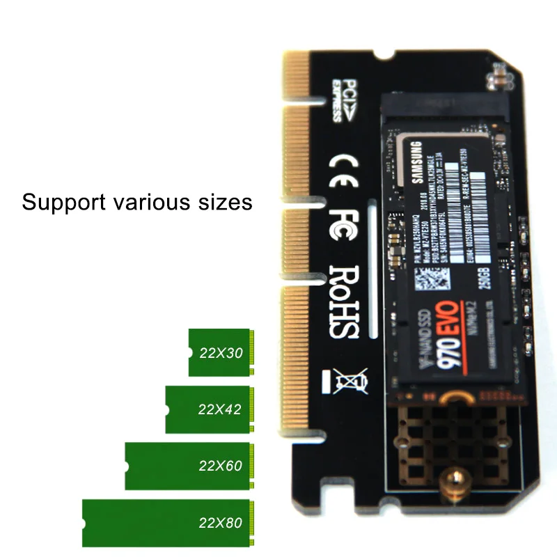 

PCIE NVME M.2 SSD To PCIE X16 Adapter Card M-Key Interface For Windows 7 8 10 Linux XXM8