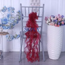 CH097A Новое прибытие дешевые причудливые Свадебные органза темно-красное вино frilly бордовое курчавая ива стул створки wiith pin и рибин