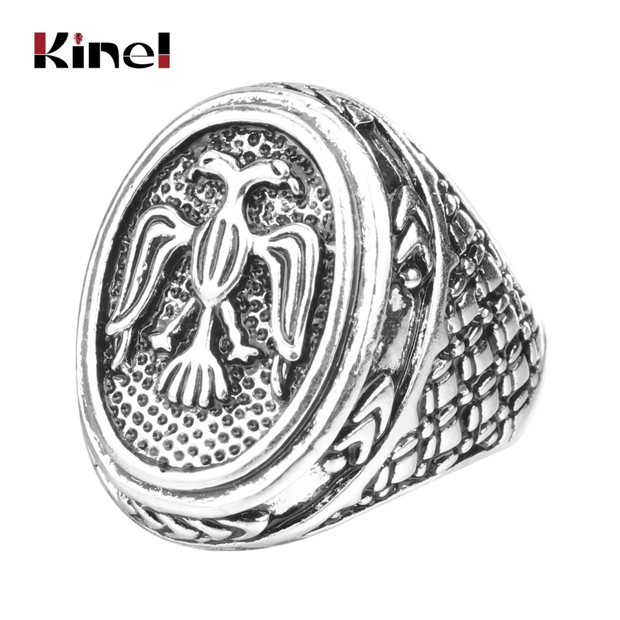 

Kinel Brand Fashion Punk Silver Color Ring Double-Headed Eagle Rings For Men Size 10 Vintage Jewelry Wholesale Free Shipping