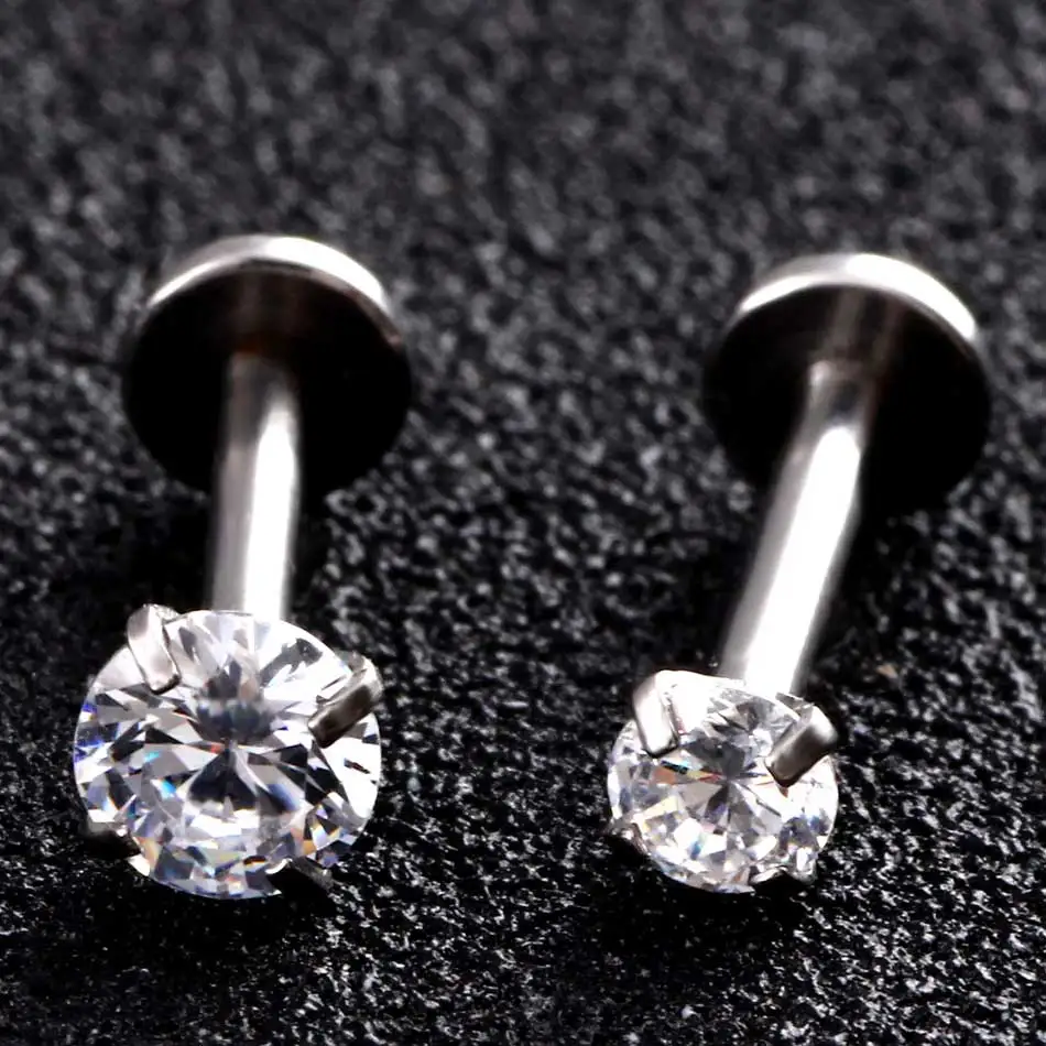 

1pc Steel Lip Rings Internal Thread Labret Rings Helix Earrings Piercing Tragus Rings 16G 8mm Silver Bars Prong Gem Body Jewelry