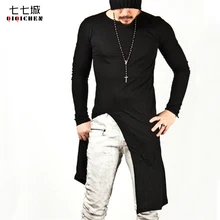 New Arrival 2017 Side Split Black White Long T shirt Men Hip Hop Nightclub Punk Rock Gothic T shirt Basic Long Sleeve Tee Shirt