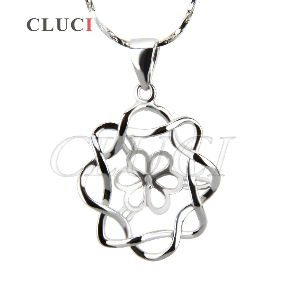 

CLUCI 28*18 mm nice Flower shape necklace silver plated pendant accessories, fit for 9-10 mm pearls 5pcs