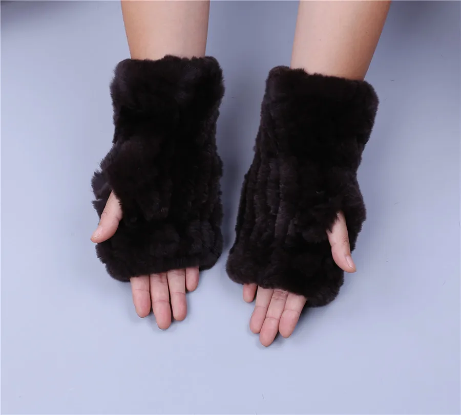 Модные Настоящий мех кролика женские зимние перчатки из натурального меха варежки для девушек перчатки без пальцев теплые эластичные пушистые
