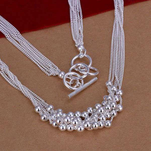 

silver plated fashion jewelry Necklace pendants Chains, 925 jewelry silver plated necklace Smooth Ball necklace sscf gfnw