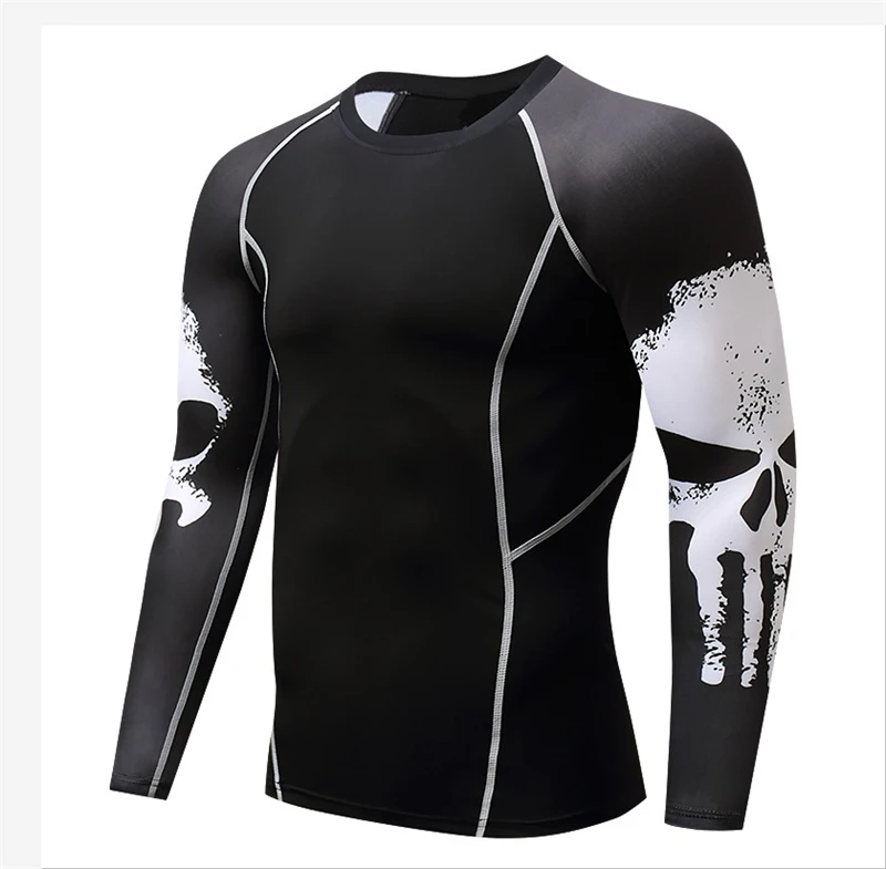 Gym T Shirt Men High Elastic Quick Dry Sports Tights Raglan Long Sleeves Wear Training Fitness Running Clothes AF1017 | Спорт и