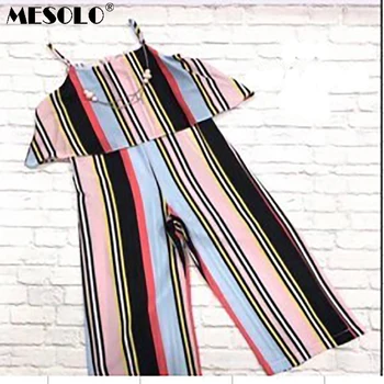 

MESOLO the new girl's vertical stripes jumpsuits condole off-the-shoulder fashionable children's wear speed sell