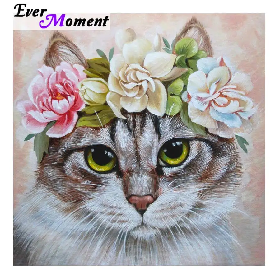 

Ever Moment Diamond Painting Cross Stitch Picture Of Rhinestones Full Square Drill Diamond Embroidery Cat Flower Decor S2F1742