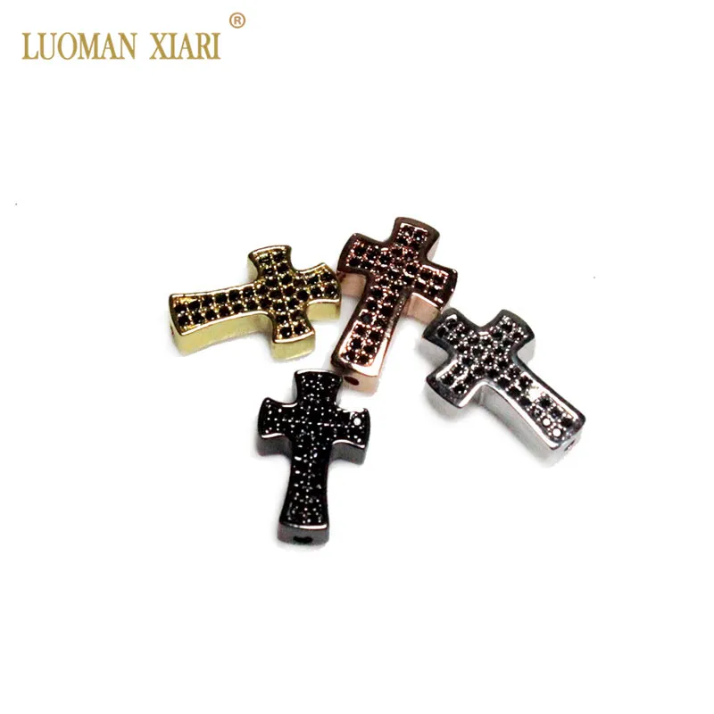 

Wholesale 5pcs Black Zircon and Copper Cross Shape Beads DIY Fashion Bracelet CZ Spacer Beads Charms Pendant for Jewelry Making