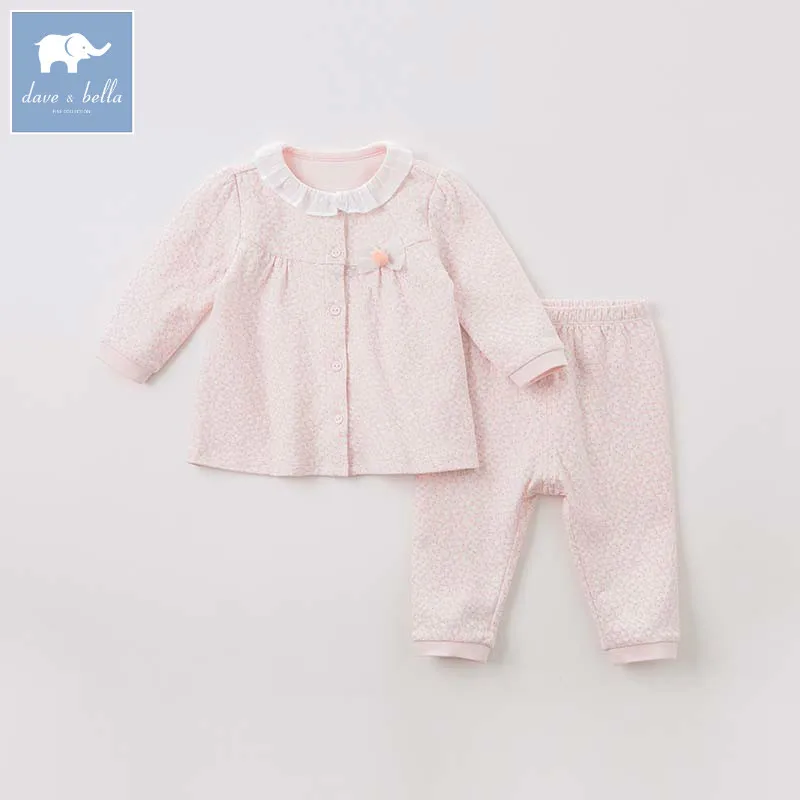 

DB9641 dave bella baby pajamas girls long sleeve clothing sets kids boutique sleepwear baby floral sets