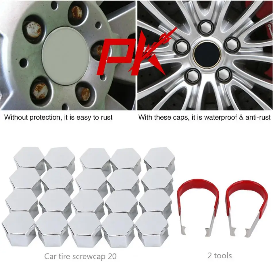 20Pcs Wheel Lug Nut Bolt Hub Screw Cover Tyre Protective Cap Decor with