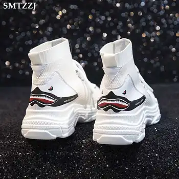 

SMTZZJ Shark Sneakers Women High Top Breathable Winter Foft Flats Platform Fashion Shoes Hip Hop Footwear Casual Shoes Female
