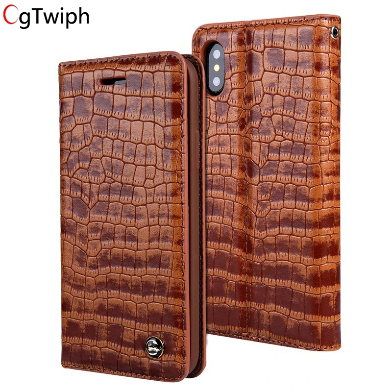

Crocodile Pattern Leather Case For Apple iphone XSmax XR XS X 8 7 6 6S Plus Flip Cover Wallet Card Holder Kickstand Cover