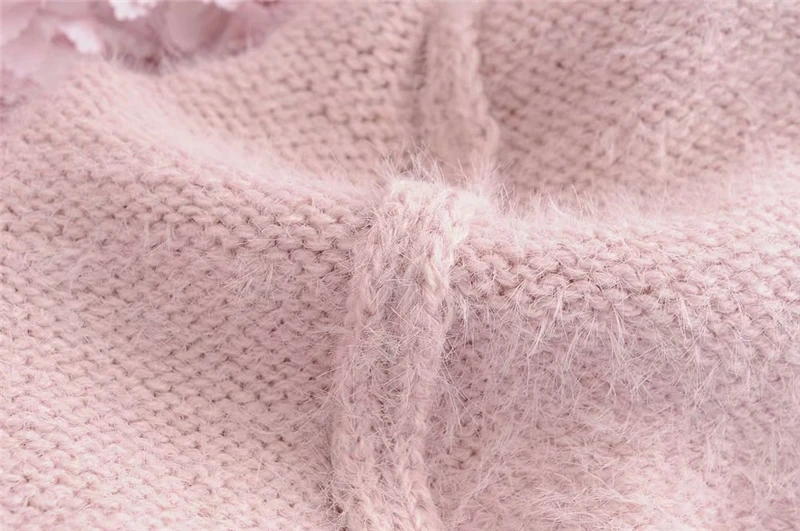STVY Новое поступление осень трехмерные цветы лепестки имитация свитер кашемир с норкой женский свободный вязаный пуловер